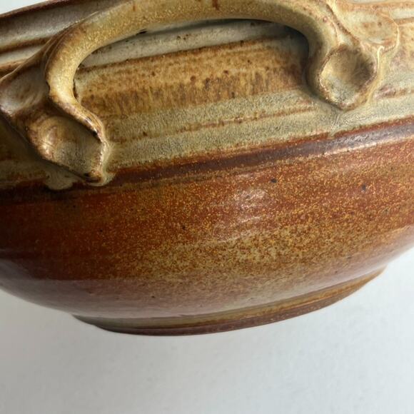 Studio Art Pottery Handmade Striped Speckled Mid Century Bowl 10” X 5.5" Signed - Picture 10 of 16